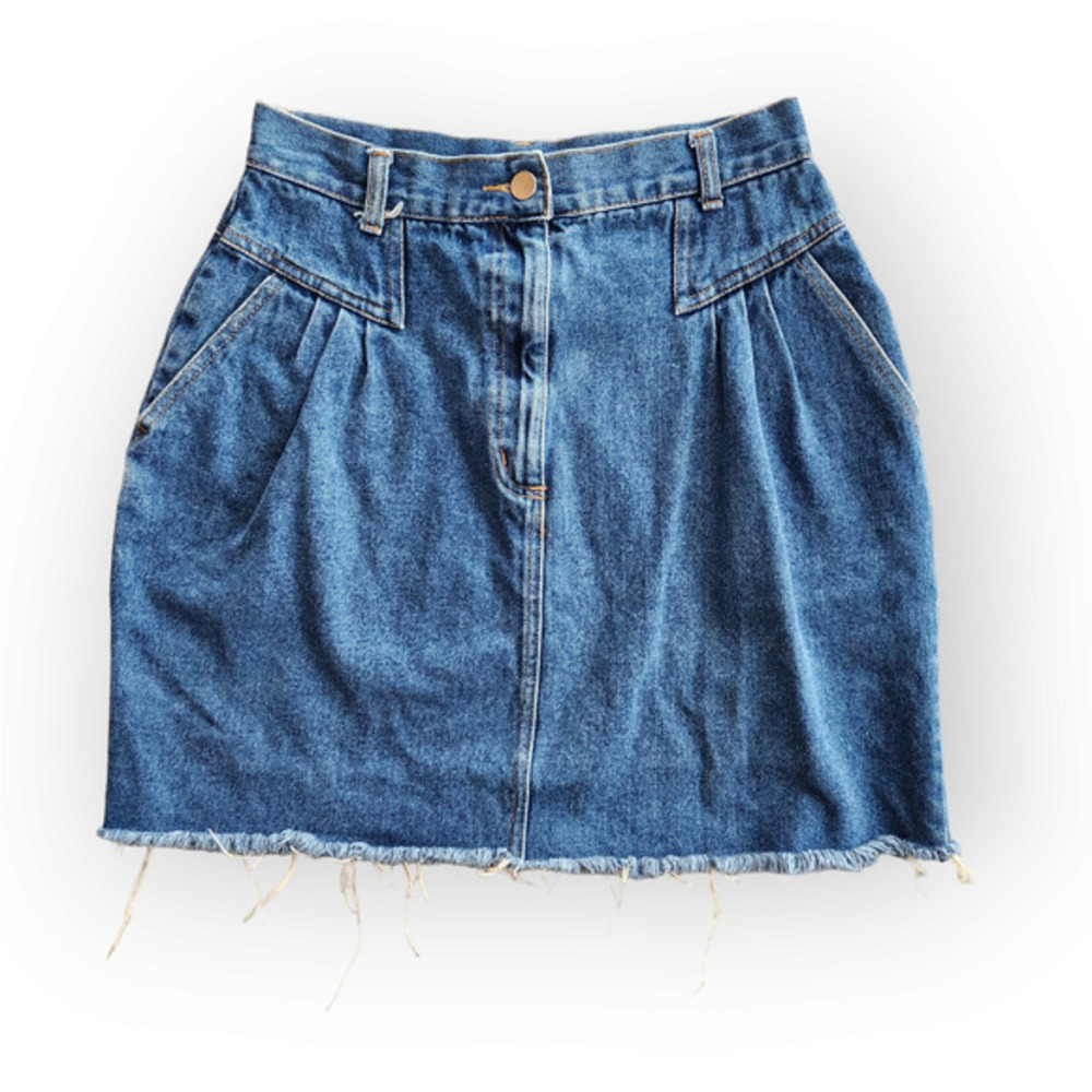 Vintage Collections High Waisted Cut Off Jean Skirt Denim 80s Skirt 26